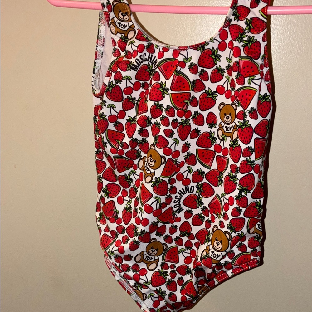 Moschino Kids White and Red Strawberry Bodysuit
